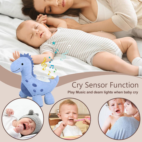 wiqins Baby Sleep Soother Cry Sensor Dinosaur Night Light Projector Baby Sound Machine Plush Stuffed Animal Toys