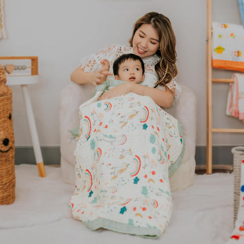100% 6-Layer Cotton Muslin Baby Blanket | Soft & Breathable Swaddle & Receiving Blanket | Lightweight Quilt