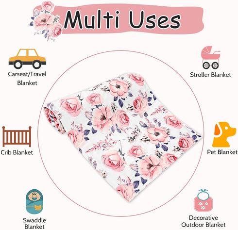 50 60 Inches Baby Blanket for Girls, Super Soft Double Layer Mink Blankets with Dotted Backing, Floral Newborn Nursery