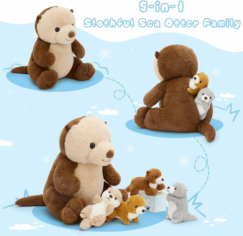 5pcs 14.5" Mommy MaoGoLan Otter Stuffed Animal - Sea Otter Plush with Babies Inside, Soft Cute Stuffed Otter Plushies