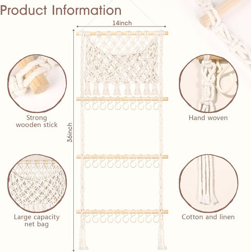 POVETIRE Headband Holder Hair Bow Organizer for Girls,Macrame Bow Holder Hair Accessories Organizer Storage Large
