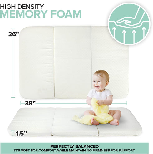 Pack Foldable Travel n Play Mattress Pad with Bag, Waterproof Portable Mini Crib Mattresses, Baby Bed Playpen Memory