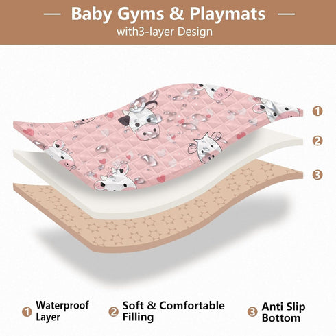 KUEJOP 50x50 inch Tummy Cute Pink Cow Pattern Prints Baby Play Mat for Floor, Playpen Mat,Thicken Soft Non-Slip Time