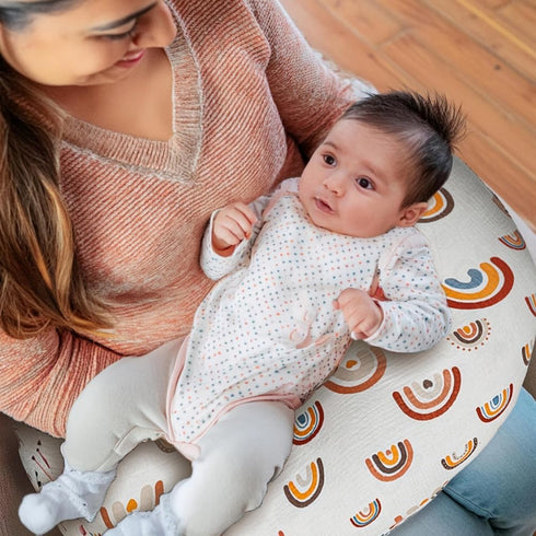 FIGEPO 2 Pack 100% Muslin Nursing Pillow Cover Cotton Boho Neutral Stretchy Removable Baby Nursing Covers