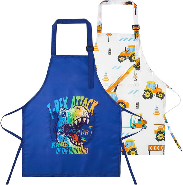 Lictin 2 Pack Kids Apron for Boys Girls - Waterproof Art Apron with Pockets for Cooking, Painting, Baking