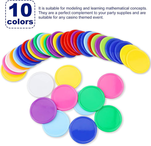 500 Pieces Plastic Poker Chips, Bulk Poker Card Game Chips, Counting Discs Markers for Learning Math, 37mm/10 Colors