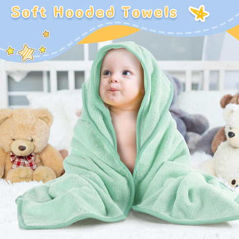 4 Preboun Pcs Baby Bath Towel Coral Fleece Baby Hooded Towel Absorbent Soft Towels for Newborn Cartoon Animal Hooded