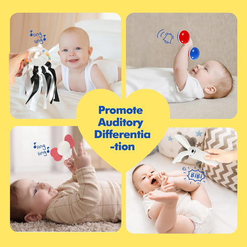 10 Tummy 0-6 URMYWO Pcs High Contrast Black and White Baby Toys for Newborn, Time Mirror, Rattle, Teether, Visual