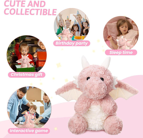 Kids,7.88",Pink Cute Flying Dragon Plush,Soft Dinosaur Stuffed Animals Pillow,Kawaii Fire Dragon Animal Plushies
