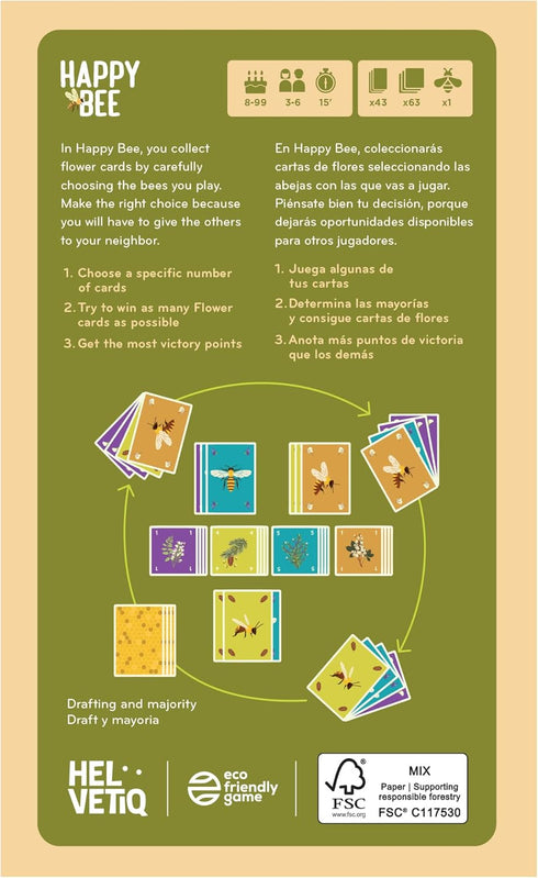 Happy Bee Card Game - Strategic Pollen Harvesting for Kids & Adults, Ages 8+, 3-6 Players, 15 Minutes