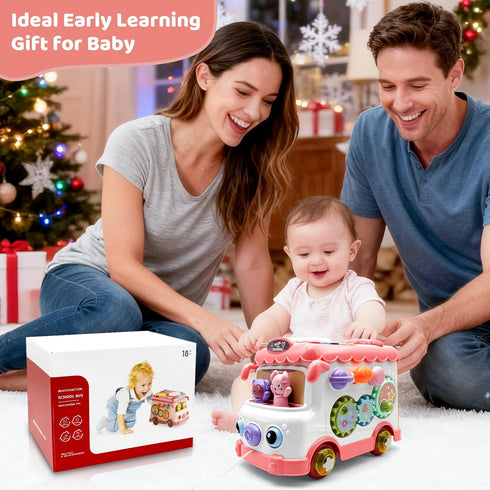 DELUTIQUE 1 12-18 1-3, 1st Baby Bus Toy for Year Old Girl Gifts, Montessori Musical Bus Toy for Baby Months, Baby Piano