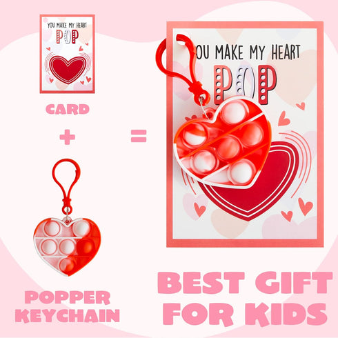 12 Packs JOYIN Valentine's Day Cards with Pop Fidget Keychain Toys, Stress Anxiety Relief Fidget Toys with Cards