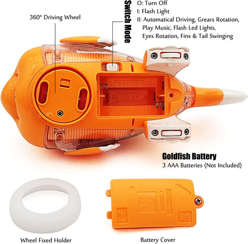 Tipmant Cute Electric Fish Toy, Electronic Goldfish Vehicle, Music, Flash LED Lights for Baby Toddler Gifts