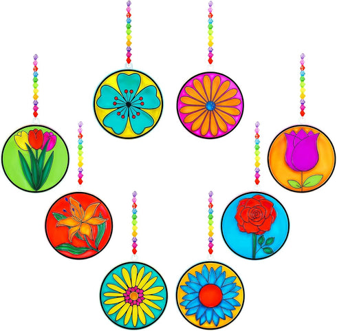 24 Set Winlyn Spring Flower Suncatchers Ornaments Decorations DIY Window Paint Art Kit for Kids Classroom Activities