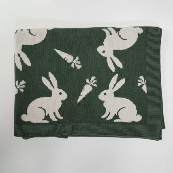 Baby Knit Blanket Soft Cotton Blend with Rabbit and Carrot Design Cozy