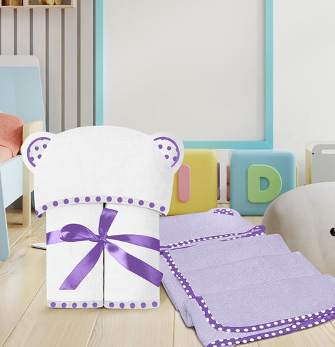 ELSVIN Set 2 35 35 Inch 400 of Hooded Baby Towels White and Purple Luxurious, Large and Super Absorbent x Soft
