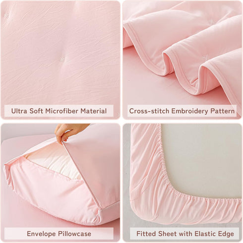 Sets 4 Pink Toddler Bedding for Girls, Pieces Bed-in-a-Bag for Toddler Girl, Soft Microfiber Lightweight Breathable