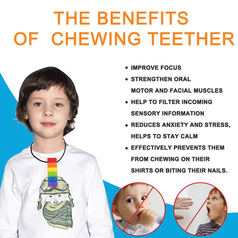 Children,5 Pack Sensory Chew Necklace, SLGOL Rinbow Color Silicone Chew Pendant Training and Development Fidget Toy