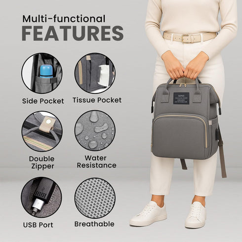 Nuvababy Backpack Multifunctional Baby Diaper Bag with Changing Station Baby Bag for Moms, Dads, Shower Gifts