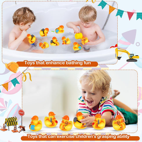 DEEKIN 50 Pcs Construction Worker Rubber Ducks, 2" Orange Hat Bath Toy for Birthday Party Favors