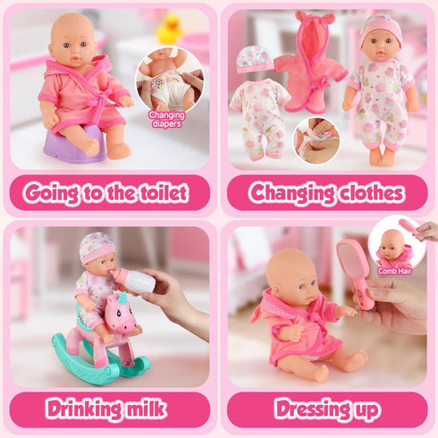 Set 11" Chair,Swimming 2 Sets 15 3 4 5 6. Baby Doll Bath Toys with Bathtub, Baby Dolls, Rocking Ring, Baby Dolls