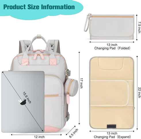 Backpack, Backpack BAGPARKK Diaper Bag Multi function Baby Bag with Portable Changing Pad, Pacifier Holder,Waterproof