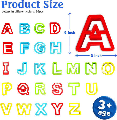 Alphabet Dough Cutter Kit - 26 Capital Letters Clay Tools Set, Non-Toxic Modeling 1 inch-2 inch, Assorted Colors