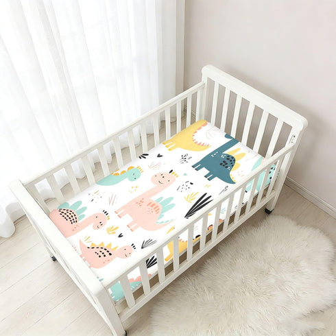 Bseiialft 52 28 Cute Dinosaurs Leaves Crib Sheets for Boys Girls Soft and Breathable Cotton Baby Sheets for Standard