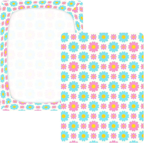 miaozhen 1 Pack 52x28 Cotton Crib Sheets for Baby Boys Girls Comfy Breathable Daisy Flower Peach Blue White Toddler