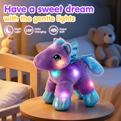 BSTAOFY Light up Pegasus Stuffed Animal Glow Unicorn LED Soft Plush Toys, Bedtime Nightlight Companion Gift for Kids on