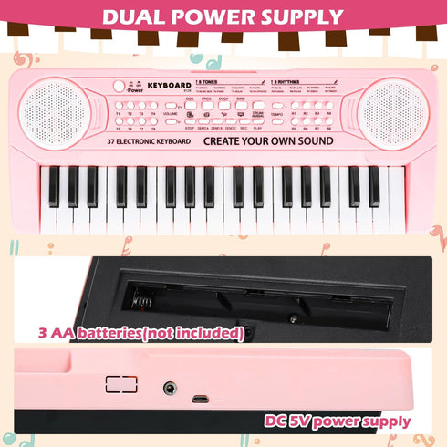 37 3 4 5 6 M SANMERSEN Kids Keyboard Piano Keys Early Learning Instrument with Microphone Toy for Girls Boys Birthday