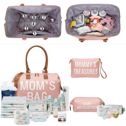 Mommy 2 printe Diaper Bag Tote for Girls with Organizer Pouches, Large Capacity Mom's Bag for Hospital and Weekender