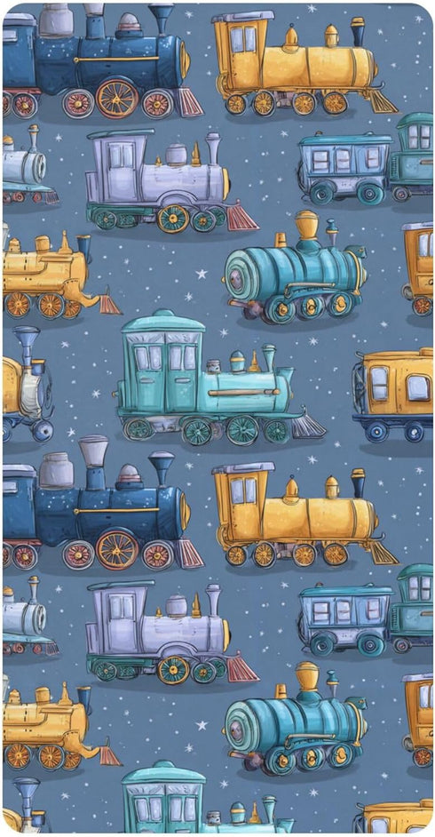 Mazeann Steam Trains Blue Crib Sheets Soft Breathable Fitted Cotton Baby Crib Sheets
