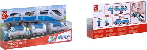 E3728 Set 3 10.63" 1.5" 1.97", 7 Pack Hape Intercity Train Toy, Kids Train Toy with Accessories, x Open/Close Magnetic