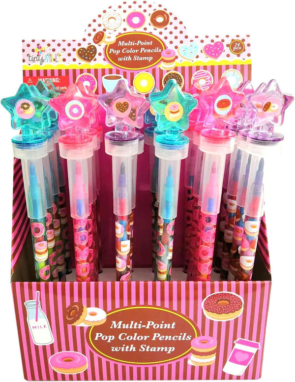 TINYMILLS 24 Pcs Donuts 2 in 1 Stackable Stacking Crayon with Extra