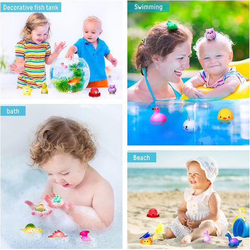 24 Packs Swimming Baby Bath Light Up Toys, Floating Rubber Animal Toys for Toddlers Infant Kids Boys Girls Flashing