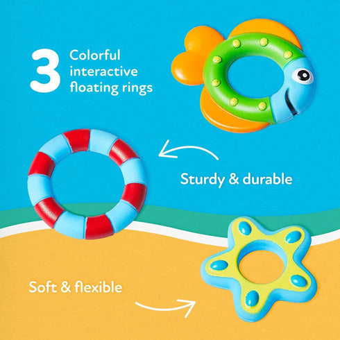 3 18+ Nuby Floating Octopus with Hoopla Rings - Baby & Toddler Bath Toy - No Hole Design Keeps Moisture Out - Fine