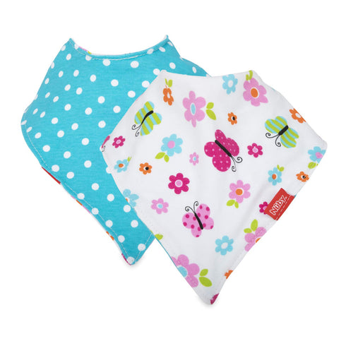 2-pk Nuby Dribble Catcher Bandana bibs, Super Absorbent Drool Bib with Soft Comfort Neckline, Girl