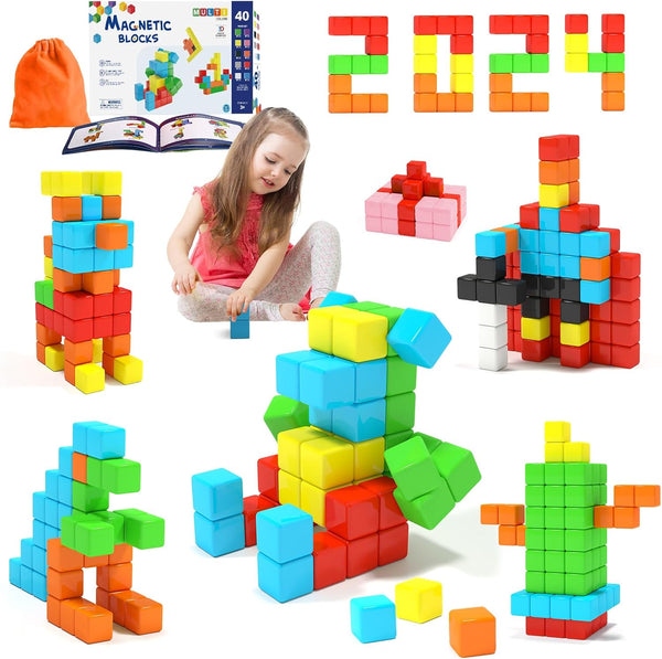 40pcs Magnetic Blocks for Toddler Toys, Large Building Blocks for Classroom, STEM Montessori Magnet Toys for Ages 3-6