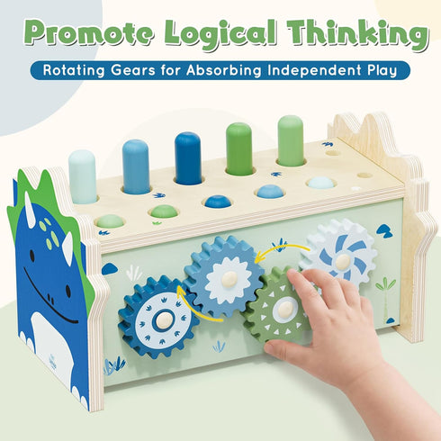 1 2 Hammering 1 2 3 Lehoo Castle Baby Montessori Toys for Year Old, Wooden Pounding Toy with Xylophone, Educational