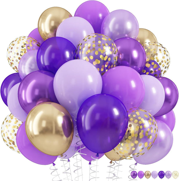 Pastel Purple Gold Balloons Set, 60Pcs 12 Inch Light Macaron Metallic Dark