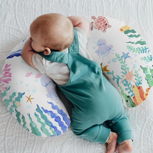 Colorful Ocean Animals Baby Nursing Pillow Covers for Boy Girl Whale Turtle Jellyfish Sea Horse Weeds Nursery