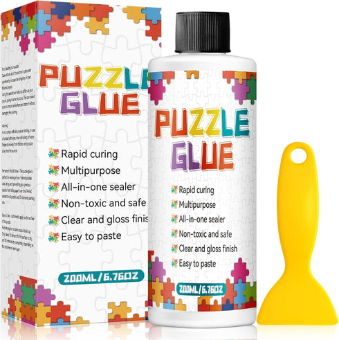 Paistely Jigsaw Puzzle Glue with Scraper, 200ml Puzzle Glue Clear, Easily Preserves Finished