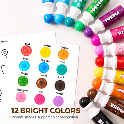 12 120 20 Jar Melo Washable Dot Markers for Toddlers, Colors Dot Paints with Printed PDF & Activity Papers, Non-Toxic