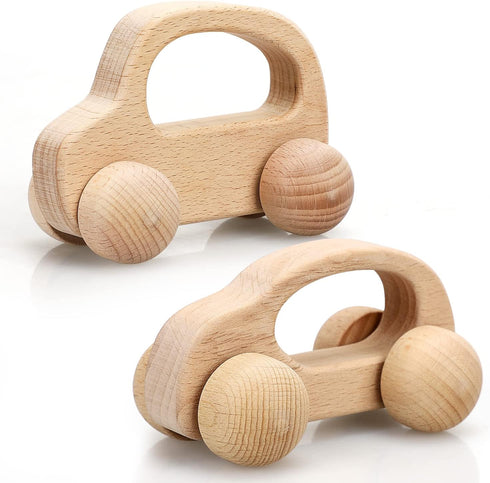TOY Life Wooden Cars, Montessori Baby Toys for 0-12 Months, Rattle Toy Cars for 1+ Year Olds