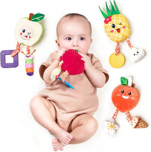 OR OR TU Baby Toys for 3 6 9 12 Months, Hanging Fruit Rattles, Infant Newborn Stroller Mobile Toys, Plush Wind Chime