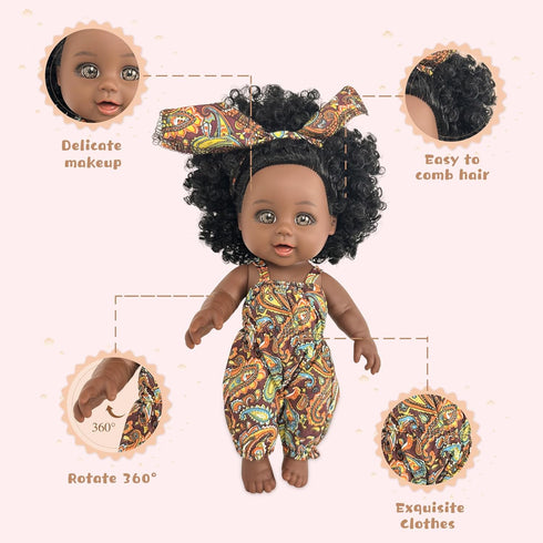 Nice2you 2 Pack Backpack 10in 2 4 5 Black Baby Doll in Take Along Carrier, American African Girl Doll for Toddlers