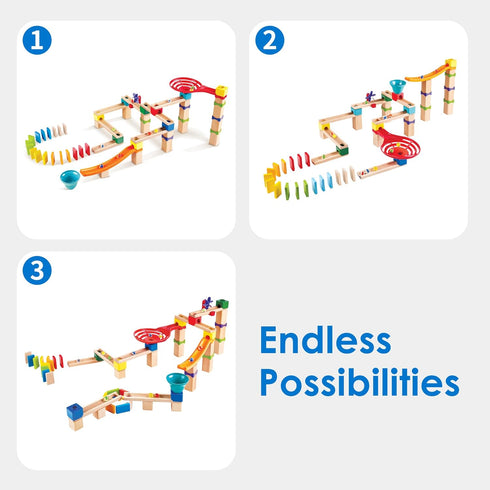 Set 81 3 Hape Marble Run Race Track | Wooden DIY Marble Run with Dominoes, STEAM Educational Learning Toy, Pieces