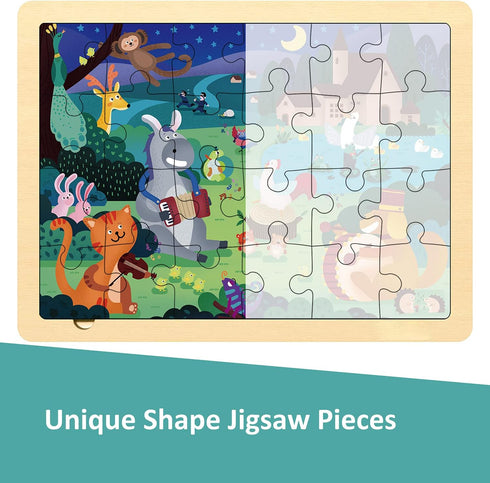 24 Piece Puzzles for Kids Ages 3-5 - Forest Musicians Wooden Jigsaw for Toddlers 2-5 with Puzzle Tray