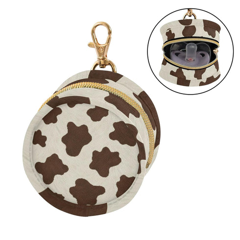 PYBUG Cow Print Round Pacifier Storage Case, Polyester & TPU Lined with Hook Buckle, Pacifier Container Box for Baby